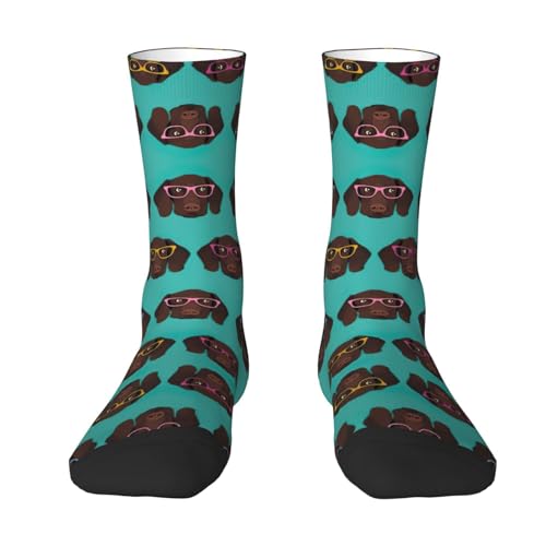 DURAGS Calcetines deportivos alemanes de pelo corto con gafas, unisex, informales, con bloques de color, a media pantorrilla, para fitness y actividades al aire libre, Puntero alemán de pelo corto en