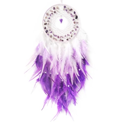 Donko Purple Dream Catcher Wall Decor Feather Dream Catchers with Crystal Pendant Handmade Dreamcatcher Wall Hanging Ornament for Bedroom Living Room Home Decor