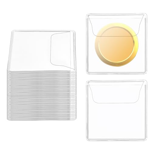 50 Pcs Single Plastic Coin Sleeves for Collectors, 2.2 x 2.2 Inches Clear Penny Holders Individual PVC Coin Protector Sleeves Collector for Coins Collectors Jewelry Storage