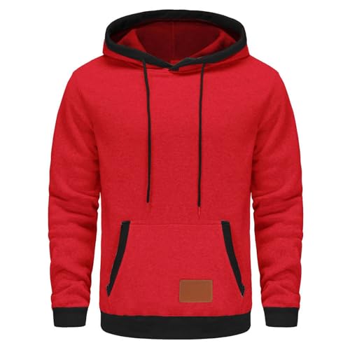 Men's Color Block Fleece Hoodie Casual Long Sleeve Pullover Comfort Fit Lightweight Drawstring Sweatshirt