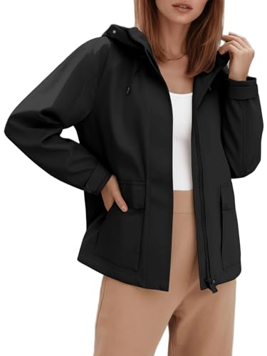 Pallivare Women's Casual Jacket - Hooded Relaxed Fit Drawstring Waist Lightweight Windproof Outerwear for Daily Wear D-GSD527 Black M