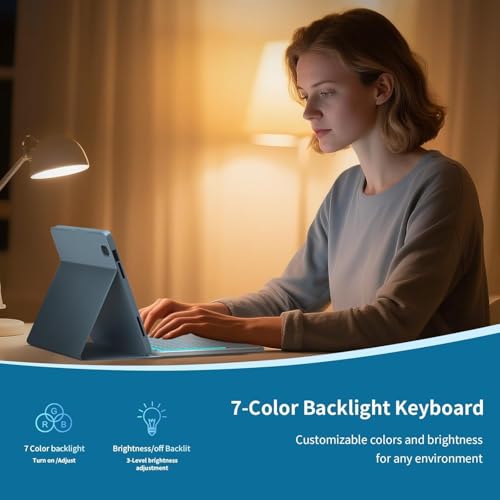 Image of RTSY Keyboard case for iPad A16 (11th) & 10th Gen with Multi Gesture Touchpad & 7-Color Backlit,Multi Viewing Angle,Pencil Slot,Magnetically Detachable Bluetooth Keyboard-Blue /White