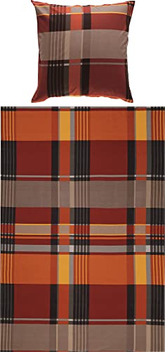 Erwin Müller warme Bettwäsche, Bettgarnitur Flanell Karo Terra Größe 80x80 cm / 135x200 cm - pflegeleicht, bügelleicht, 100% Baumwolle, mit Reißverschluss (weitere Größen)