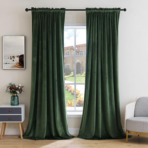 Image of MIULEE Olive Green Blackout Velvet Curtains Drapes 120 Inch Long 52 inchx120 inch | Luxurious Bedroom Living Room Decor, Room Darkening, Thermal Insulated, Rod Pocket Design, Super Soft Fabric, Extra Long