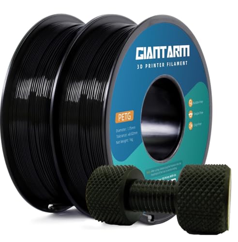 GIANTARM PETG Filament 1.75, 3D Printer Filament 2KG, Toughness Enhanced, Dimensional Accuracy +/-0.02mm, Vacuum Package (Black+Black)