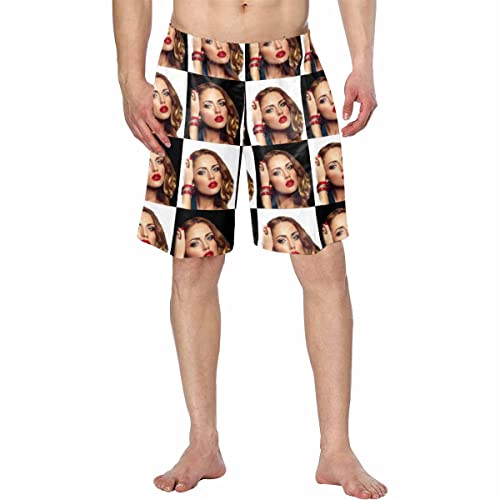 Custom Mens Swim Trunk Seamless Wife's Face Quick Dry Beach Shorts
