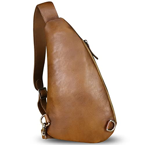 Genuine Leather Silng Bag for Women and Men Vintage Leather Sling Backpack Shoulder Crossbody Bag Chest Purses3