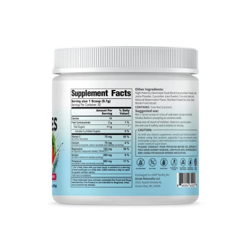 Electrolytes Powder Hydration | Real Food High Potency | Watermelon 30 Servings | High Potency Electrolyte Powder | Hydration Drink Mix | Electrolyte Supplement With Potassium Magnesium Calcium #TOP1