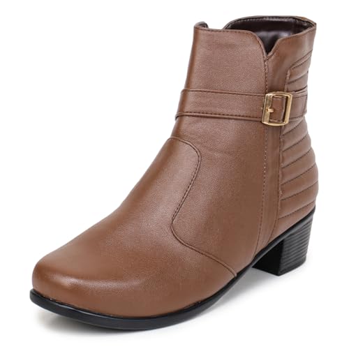 Image of TRASE Stylish Boots for Woman | Synthetic Leather Trendy Winter Shoes with Buckle Strap & Zipper | Comfortable & Lightweight Ladies Footwear
