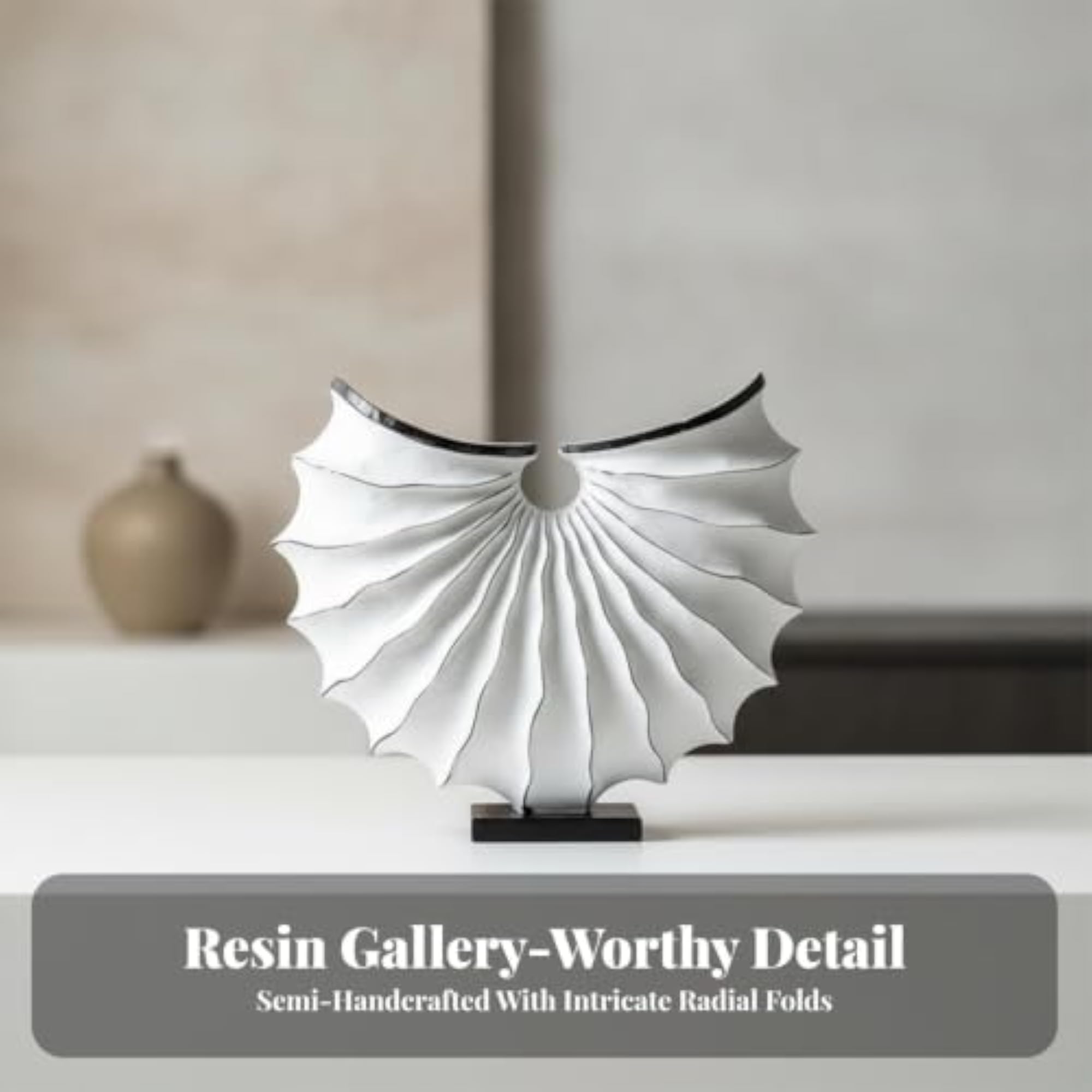 Textured Decorative Fan Sculpture, Handmade Geometric Design