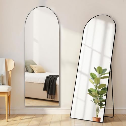 Aidoly Arched Mirror Full Length, Upgraded 16"x59" Body Wall Mirrors with Shatter-Proof Glass, Floor Standing, Hanging or Leaning, Tall Arch Mirror with Stand Aluminum Alloy Frame for Bedroom, Black