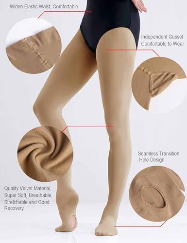 Image of Daydance Toddler Girls Women Soft Ballet Convertible Tights for Dance, Gymnastics, Under Dress, 60D, 2-15 Years, Women Size
