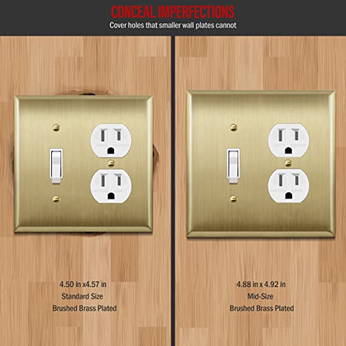 Image of ENERLITES Combination Toggle Switch and Duplex Receptacle Metal Wall Plate, Stainless Steel 201 Outlet Cover, Corrosion-Resistant, Mid-Size 2-Gang 4.88 inch x 4.92 inch, 771121M-BB, Brushed Brass