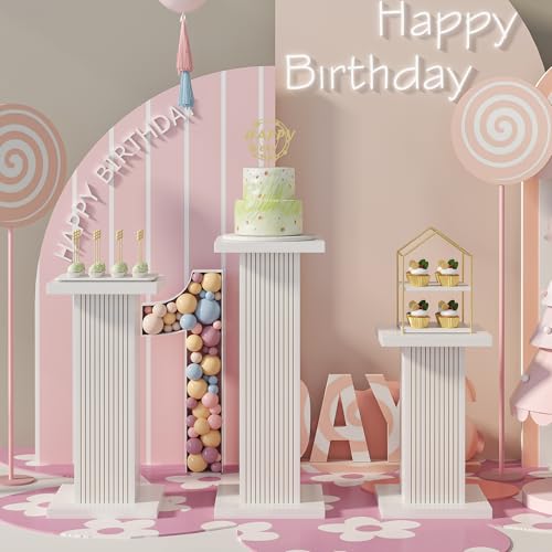 Pedestal Stands for Party with Fluted Panel 3Pcs White Square Pedestal Display Plinth Pillars for Parties Wood Cake Stand Dessert Table for Wedding Birthday Event Decor (White) - Image 6