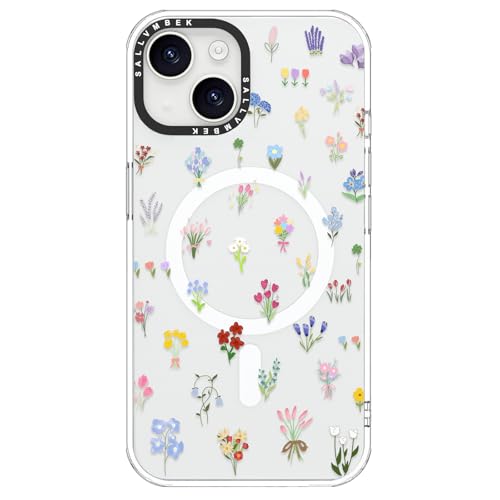 sallvmbek for iPhone 15 Case,Compatible with MagSafe,Cute Flowers Print Pattern,Magnetic Protective Shockproof TPU Bumper iPhone 15 Cases Cover for Women Girly