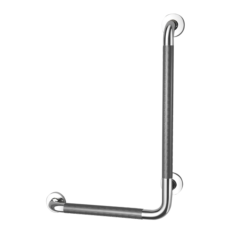 L-Förmiger,Abgewinkelter Haltegriff für Badezimmer,Sicherheits Haltegriff aus Edelstahl für Dusche und Toilette,Rutschfester Haltegriff für ältere Menschen,Menschen(Size:20 x28 Inch,Color:grau links)