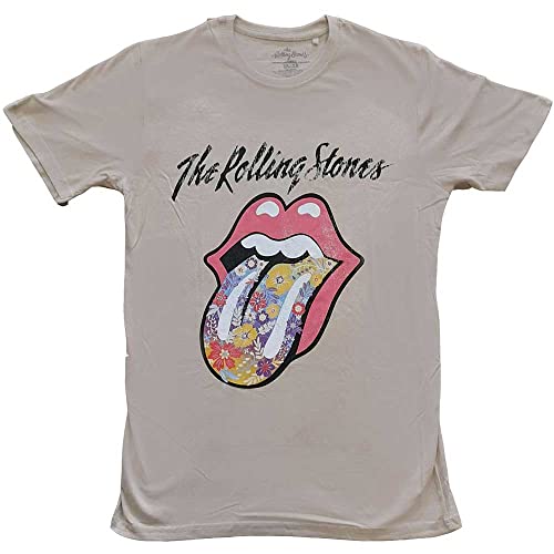 The Rolling Stones Flowers Tongue Officiel T-Shirt Hommes Unisexe - Les Beatles, Paul McCartney, John Lennon, RIngo Starr, George Harrison The Rolling Stones Flowers Tongue Officiel T-Shirt Hommes Unisexe