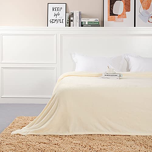 Image of NANPIPER Fleece Blankets, Super Soft Flannel King Size Blanket for Bed, Luxury Cozy Microfiber Plush Fuzzy Blanket,Ivory White