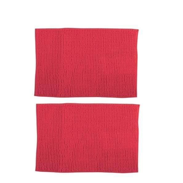 MSV - Lot de 2 Tapis de Bain Microfibre Chenille - Poils Longs Anti-dérapant - Lavable en Machine - Boucle d'Accrochage Pratique - Confort et Hygiène Optimisés - Rouge - 50x80 cm