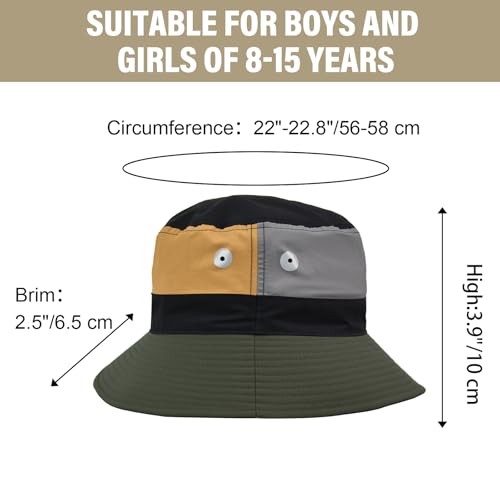 Image of Outdoor Kids Sun Hat Quick Dry Bucket Hat Multiple Color Patchwork for Boys Girls 8-15 Years UPF 50+ Summer Beach Hats