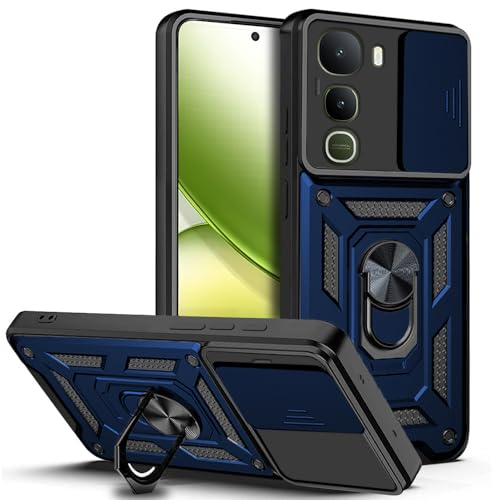 Image of AESTMO Tough Armor Vivo Y400 5G Bumper Back Case Cover | Ring Holder & Sliding Camera Shield Cover | 360 Degree Protection Back Case Cover for Vivo Y400 5G (Blue)