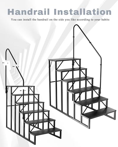 Image of 6 Step RV Steps with 2 Handrails, Outdoor RV Stairs with Anti-Slip Pedals