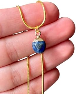 Lapis Lazuli Golden Necklace - Gold Dipped Necklace - Birthstone September - Tiny Lapis Lazuli - Small Crystal Choker - Blue Stone Choker (18 inch / 45 cm)