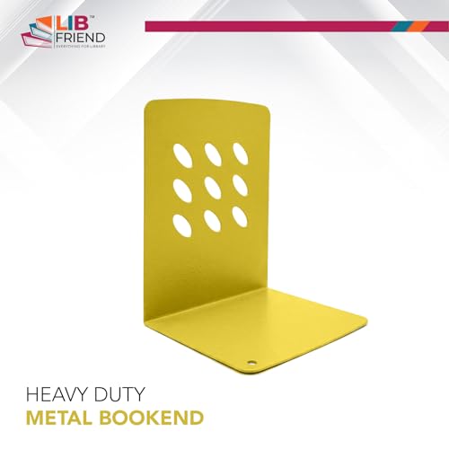 Image of LIBFRIEND Metal Non-Slip Bookends | Powder-Coated L-Shaped Book Holder for Desk, Office, Study Table and Library | Multicolour Options | Set of 2 (Yellow, S)