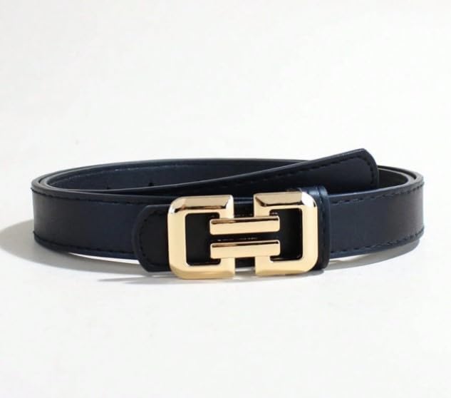 Women Artificial Leather Belt with Gold Rectangular Buckle | Stylish Casual & Formal Waist Belt (4010-BLACK_)-image-40