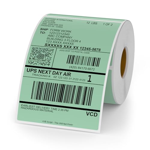 Image of YIKIADA Green Thermal Labels 4 × 6 Inch Vinyl Printer Roll Stickers 250 PCS