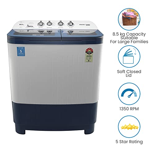 Image of Voltas Beko 8.5 kg Semi-Automatic Top Loading Washing Machine, 2 Casette Filter (WTT85DBLG, Sky Blue)