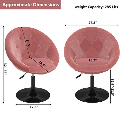 Vanity Stool Chairs,Velvet Makeup Dressing Chair with Modern Stool Adjustable Round Pink - Thumbnail 2
