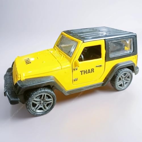 Image of SHAKTISM Thar Diecast Model Toy, 1:32 Scale with Sound & Lights Pull Back Collectible Vehicle Toy Door Opening Scale Car Model Birthday Gift for Boys Girls (Yellow-Diecast Metal Car)