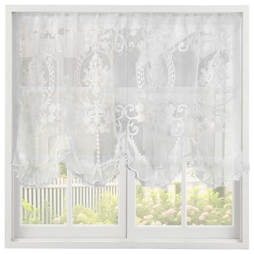 Cortinas de encaje blanco con acabado de cuentas Gcroet para ventanas de cocina 2