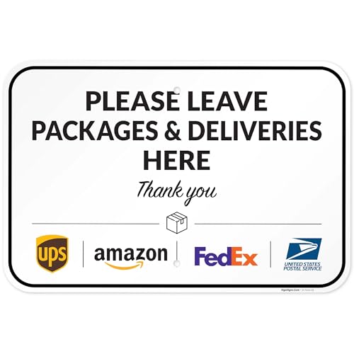 Image of Package Delivery Sign, Delivery Instructions Package and Deliveries Here Sign, 12x18 Inches, Rust Free .063 Aluminum, Fade Resistant, Made in USA