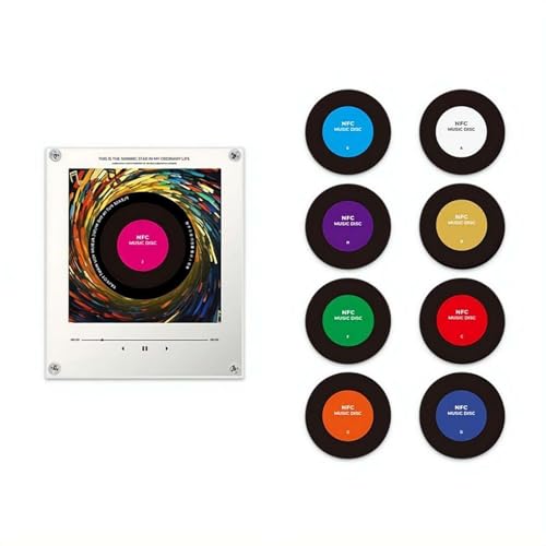 Refrigerator Magnets Retro Vinyl Music Player 9 PCS Programmable NFC Music Discs Smart Singing Fridge Magnet with LED Light Magnetic Audio Player for Home Kitchen Decor