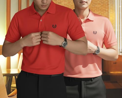 Image of MACK JONNEY Men's Solid Polo T-Shirt | Premium Cotton Blend | Regular Fit | Short Sleeve | Collared Casual Wear|Pack of 2 -MJ-157