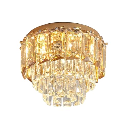 YFMYY Iluminación de Techo de araña de Cristal de 3 Luces, lámparas de luz de Oro Moderno Cerca del Techo de 11.8 ', lámpara de Techo Redonda de Montaje Empotrado para Dormitorio, Pasillo, Entrada