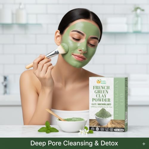 Image of Herbs Botanica French Green Clay Powder 100% Pure & Natural Montmorillonite Clay for Face Masks, Skincare, and DIY Beauty Finely Ground Green Kaolin Clay 5.3 oz Resealable Pack