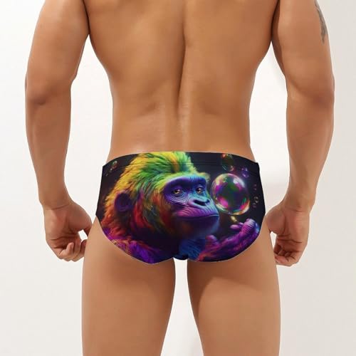 Colorful Chimpanzee Monkey Animal Men's Swimming Trunks Briefs Beach Swimwear Low Rise Bikini Swimsuit Print Bathing Suit2