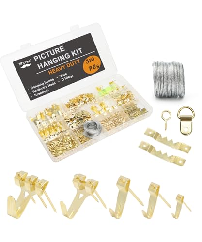 Mr. Pen- Picture Hanging Kit, 310 pcs, Gold, Assorted Hooks | Includes Nails, Sawtooth Hangers, D-Rings, Steel Wire, Ring Hooks, Home Wall Mount Hardware for Frames, Canvas, Décor
