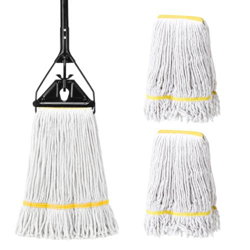 Image of Commercial Industrial Mop,59 inch Handle,3 Extra Large White Replacement Heads
