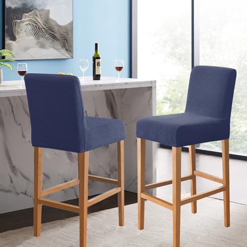 Image of FUANGUI Bar Stool Covers Set of 4, Stretch Bar Stool Seat Covers | Washable Removable Bar Chair Covers with Backs Slipcovers, Bar Chair Covers Square for Kitchen Dining Room Cafe