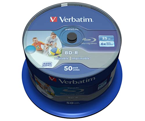 Verbatim BD-R SL Datalife Blu-Ray-Disk 25 GB - 6-fache Brenngeschwindigkeit - Groß bedruckbar - Kratzschutz 50 Stück Spindel