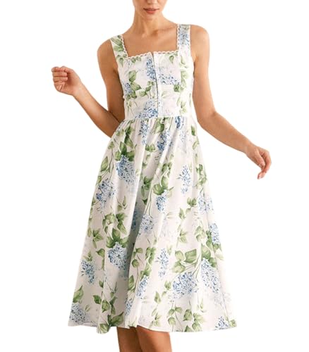 RIHOAS Women's Floral Midi Sundress Square Neck A Line Summer