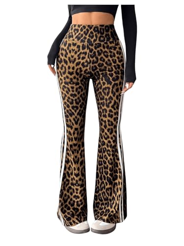Verdusa Women's Y2K Striped Leopard Print Flared Pants High Waisted Bell Bottoms Fitted Trousers4