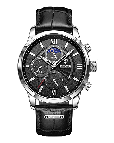 FEELNEVER Men Watches Leather Brown Stylish Luxury Sports Business Classic 3ATM Waterproof Chronograph Analogue Quartz Wrist Watch for Men Brown Black