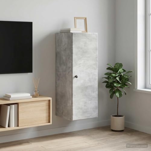 Armario de pared vertical gris hormigón mueble auxiliar con estantes de madera 2