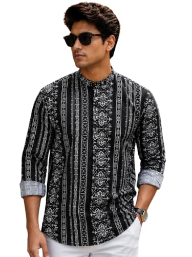 Image of Majestic Man Men's Cotton Regular Fit Short Printed Designer Kurta