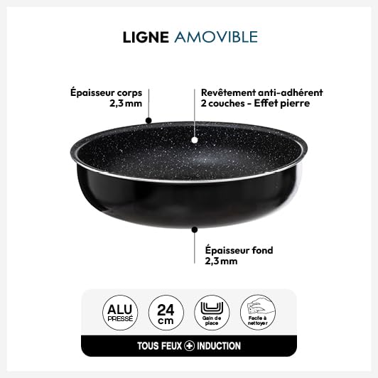 Sauteuse 24 cm aluminium pressé amovible pour cuisson sans matière grasse - 6